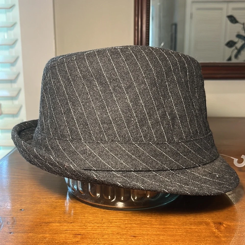 Granule Grey Pinstriped Fedora Hat Wool Blend